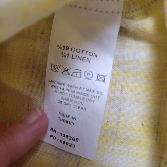 32 Bar Blues Men's Medium Linen/Cotten Long Sleeve Yellow Plaid Casual Shirt - Picture 4 of 7